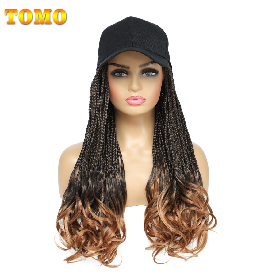 TOMO Baseball Cap Hat Wig Hair With Braided Box Braids For Women 14 20 24 Inch Synthetic Crochet Braids Hair With Cu
